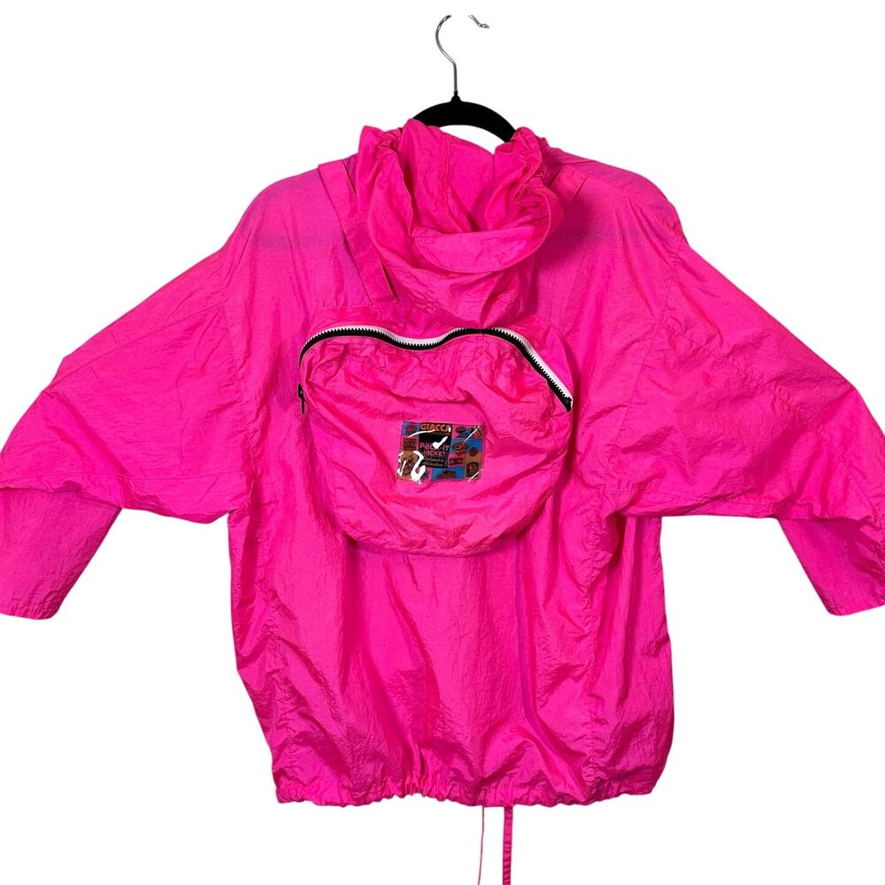 Vintage Giacco Sport Pack It Jacket Backpack Neon Windbreaker Youth 7-14